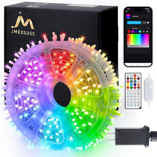JMEXSUSS 800 LED RGB String Light Outdoor Indoor, Christmas Lights Outdoor Clear Wire Christmas Lights Plug in for Bedroom Tree Room Party Birthday Decorations