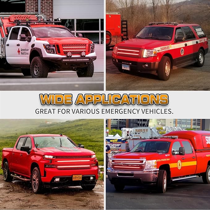 XRIDONSEN 2PCS 24 inch Truck Red Emergency Grill Lights Strip 288 LED Grille Strobe Lights Flashing Warning Safety w/Waterproof Tube First Responder Lights for Firefighter Police Vehicles Fire Trucks