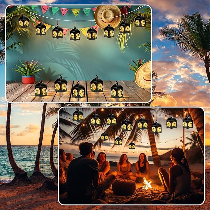 12 Sets Tropical Palm Tree Crafts with LED Candle Light DIY Hawaiian Summer Tissue Paper Craft Kits Hawaiian Luau Palm Tree Hanging Beach Jungle Embellishment for Home Decors Party