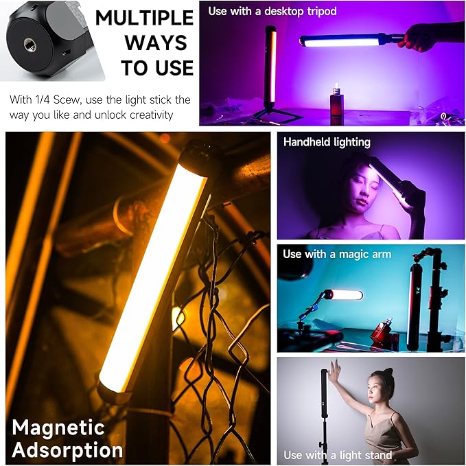weeylite K21 2 Pack Magnetic RGB Tube Light, App Control Handheld RGB LED Video Stick Light Wand for Photography with Type-C Charging CRI 95+ 2500K-8500K LCD Display 3.7V/2500mAh Rechargeable Battery