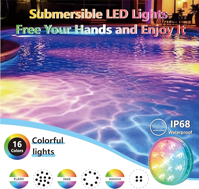 Upgraded Magnetic Pool Lights for Above ground and inground pool, Battery Underwater RGB 16 Colors Submersible LED Lights with Remote & Timer Off, for Hot Tubs, Fountains, Party, Vase - 4 Pack