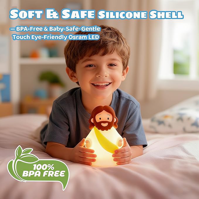 Little Jesus Night Light Mini Jesus Silicone Lamp Dimmable Nursery Nightlight for Kids Rechargeable Bedside Touch Lamp Perfect for Christmas, Easter and Baptism Gifts (Yellow)