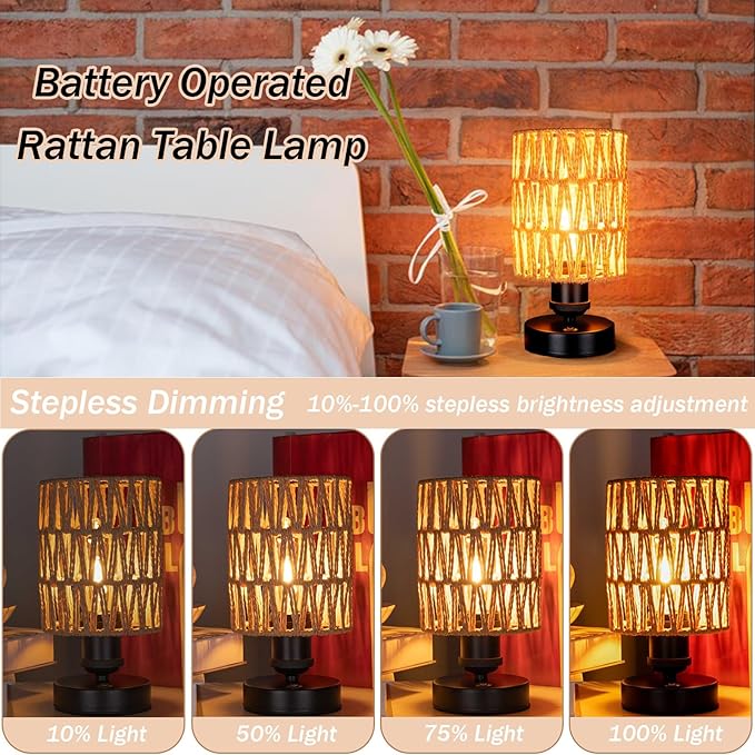 Cordless Rechargeable Outdoor Table Lamps, Battery Operated Table Lamp, Stepless Dimmable for Patio, Living Room, and Bedroom (Bulb Included) - Set of 2 (Beige)