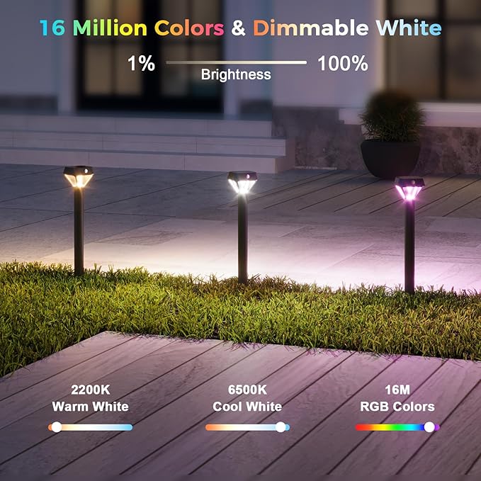 XMCOSY+ Solar Smart Pathway Lights, 150LM Solar Motion Lights Outdoor Waterproof with APP Control, Works with Alexa RGBCW Color Changing Garden Light for Yard Walkway Driveway Pathway, 6 Pack