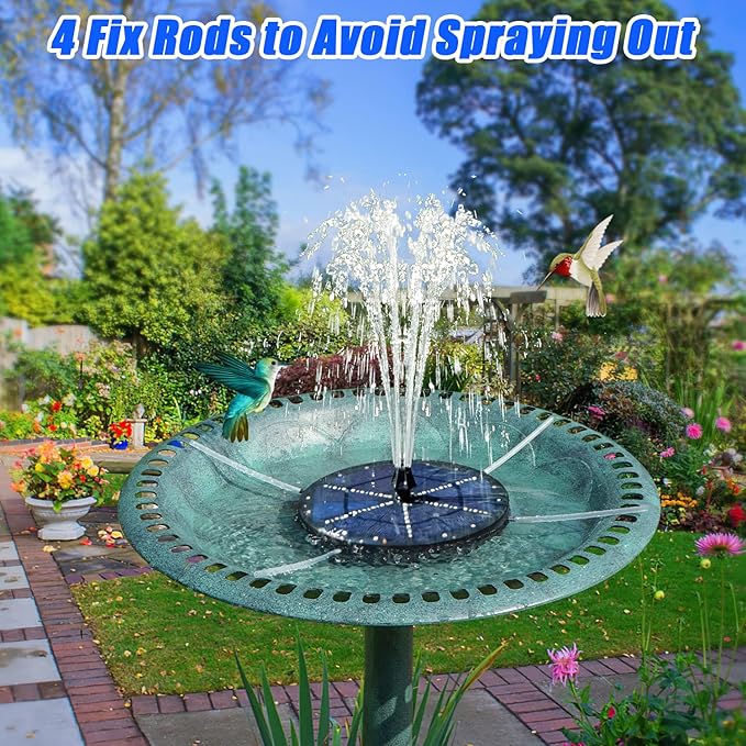 Solar Bird Bath Fountains Upgraded, 4W Solar Powered Water Fountain Pump with 4000 Battery, 7 Nozzles & 4 Fixers, Colorful LED Lights for Garden, Swimming Pool, Pond, Fish Tank and Outdoor