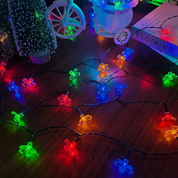 Solar String Lights for Outside，50 LED Solar Flower Lights Outdoor Waterproof ，Solar Powered Outdoor Decorative String Light for Yard, Lawn, Fence, Flower Garden, Christmas Tree Tree(Multi-Colored)