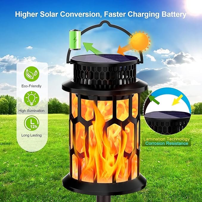 Solar Lanterns Outdoor Waterproof, Flickering Flame Hanging Solar Lantern Camping Solar Powered Lights Decorative Lights for Christmas Decorations Home Garden Patio Deck Yard Path, 2 Pack