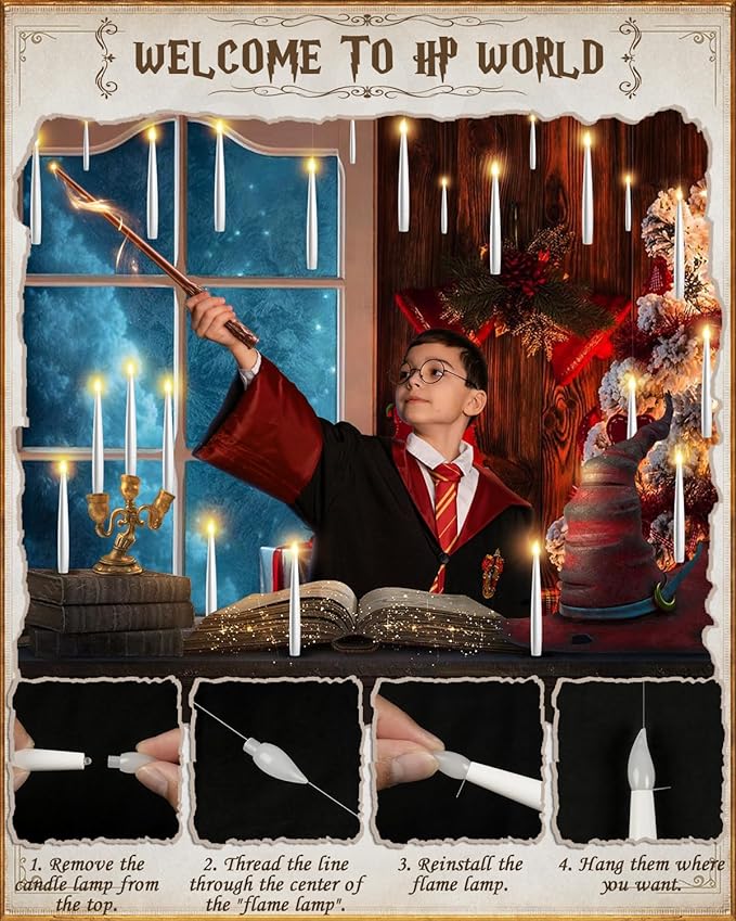 Floating Candles with Wand 10PCs - Magic Hanging Candles Christmas Decorations Flameless Taper Candles with Remote, Floating Lights Gifts for Window Home Bedroom Wedding Birthday Party Indoor Decor