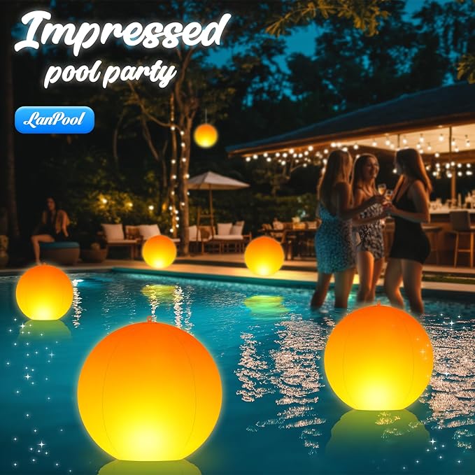 Floating Pool Lights,14" Flame Solar Pool Lights,Floating Glow Globe IP68 Waterproof, Solar Powered Swimming Pool Accessories, Large Floating Light Up Balls for Pool Pond Outdoor Decor-2PCS