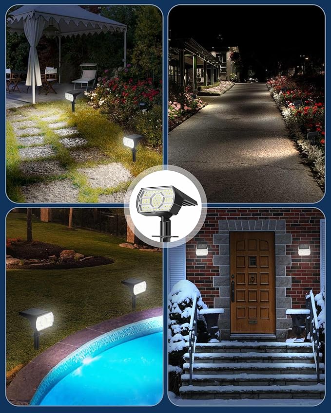 Kaxiida Solar Lights Outdoor Waterproof IP68, 3 Lighting Models Solar Powered Spot Lights Outdoor, 56LED Solar Lights Dusk to Dawn for Yard Patio Garden Pathway Landscape Lighting