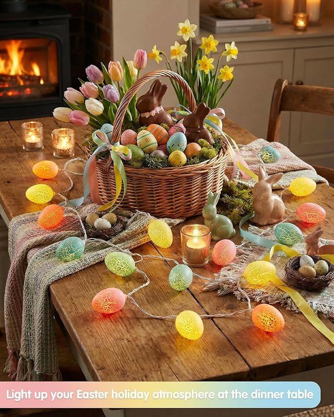 SUNSGNE Easter Egg String Lights for Outdoor Indoor Easter Decorations, 8.5ft Cracked Egg Lights String with 10 Multicolor Bulbs for Garland Tree Garden Yard Fence Patio Balcony Party Decor