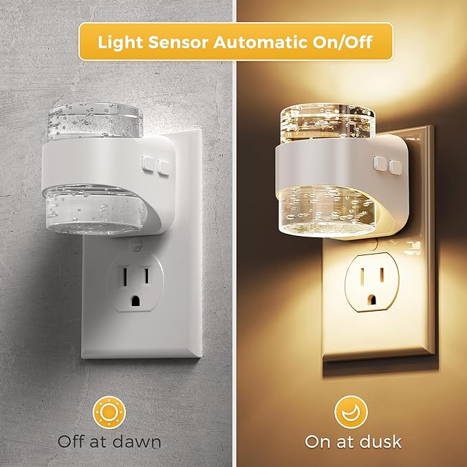 L LOHAS LED Night Light, 3CCT Bubble Night Lights Plug into Wall,4 Pack 3000K/4000k/5000K Adjustable Night Light,Dimmable Nightlights with Dusk to Dawn Sensor for Rooms Bathroom Hallway