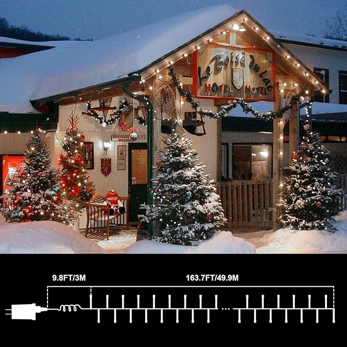 LAMPHOME 165ft Christmas Decorative Mini Lights, 500 LED Transparent Wire Fairy Starry String Lights Plug in, 16Lighting Modes for Indoor Outdoor Xmas Tree Wedding Party Decoration (White)