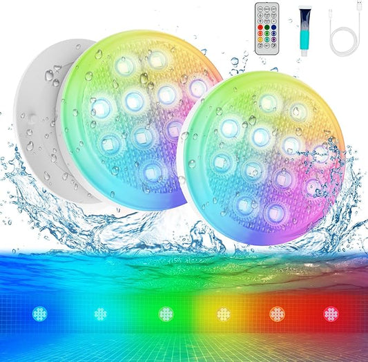 Pool Lights for Inground Pool(2 PACK), Upgraded Ultra-High Brightness Rechargeable Submersible LED Lights with Remote, IP68 Waterproof 22 Color 2600mAh Floating Light with Magnet for Hot Tub 2 PACK