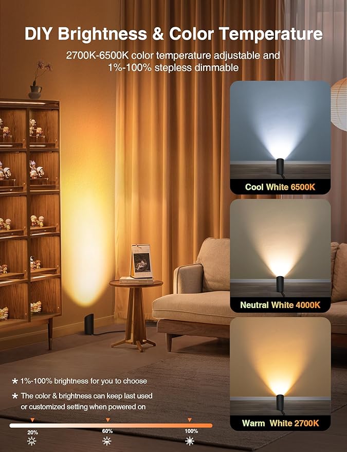 SUNVIE Smart Floor Can Light 5W RGBW Color Changing Up Lights Spotlight with Timer 2700K-6500K Uplighting Indoor Dimmable Uplights Indoor for Plant Corner, APP Control Alexa & Google Home, 2PCS