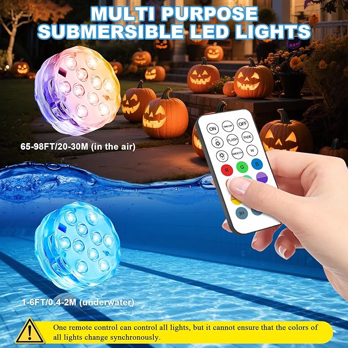 Creatrek Pool Lights with Remote, 10 Color Changing Pool Lights for Above Ground Pools, Battery Operated Submersible LED Lights for Pond, Bathtub, Hot Tub, Party, 4 Pack