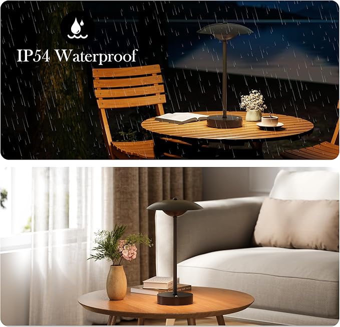 2 Pack Cordless Table Lamps, Rechargeable Battery Powered Lighting, Indoor/Outdoor Table Lamps for Patio Restaurant Home Dinner Dining Kitchen Bar Camping Balcony,Waterproof & Wireless(Black)