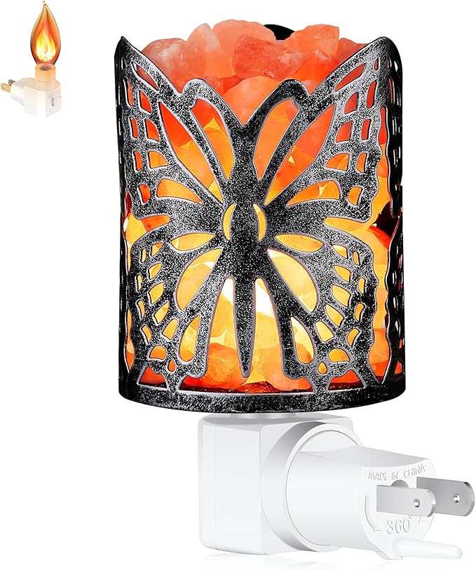 Himalayan Salt Lamp,Natural Wall Light Salt Lamp with 1 Bulbs,Rocks Salt Night Light with Butterfly Metal Basket Gift（Flame lamp）
