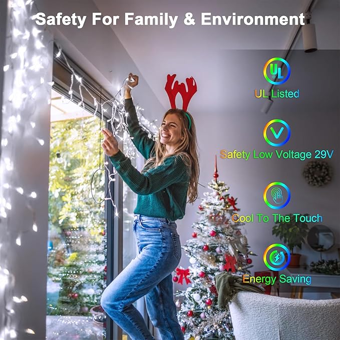 164FT 1620 LED Outdoor Christmas Lights - 360 Ice Drops, 12 Pro Modes with Timer Memory & Brightness, Waterproof Hanging Ice String Light for Holiday Wedding Garden Fence House Decor (Cool White)