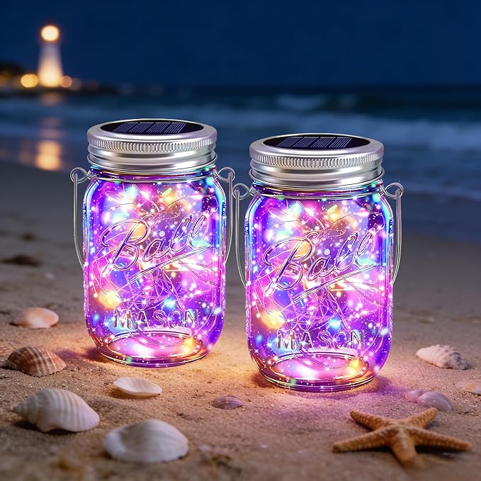VOOKRY 6 Pack Solar Mason Jar Lights, 30 LED Mason Jar Lids Waterproof Firefly Fairy String Lights with 6 Hangers(No Jars), for Outdoor Patio Garden Yard Lawn Party Wedding Decoration - Multicolor
