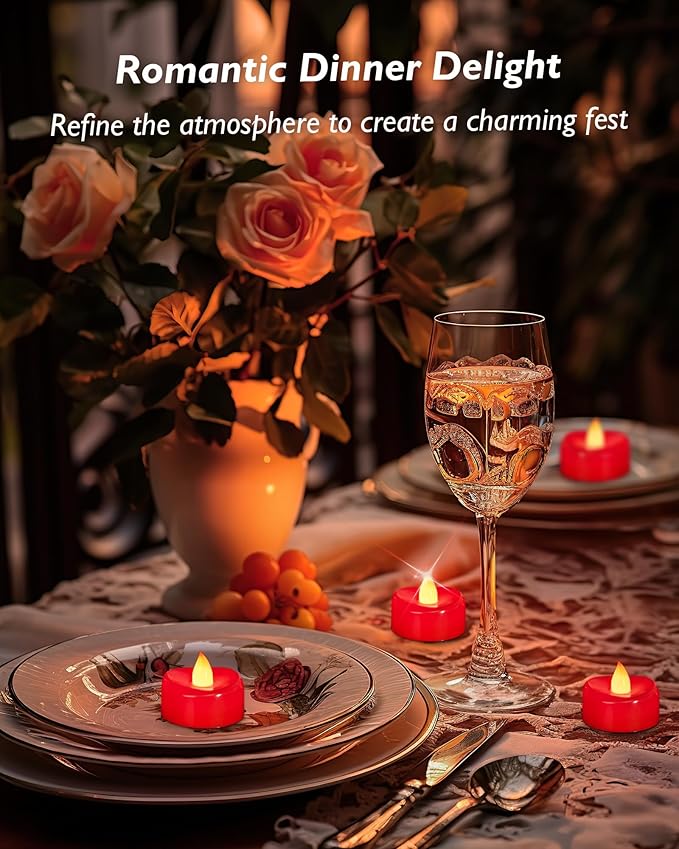 LED Candles, 24 Pack Tea Lights Candles Battery Operated, Flameless Tealight Candle, Realistic Tea Lights for Halloween Christmas Party Decor -D 1.5” x H 1.25”-Red
