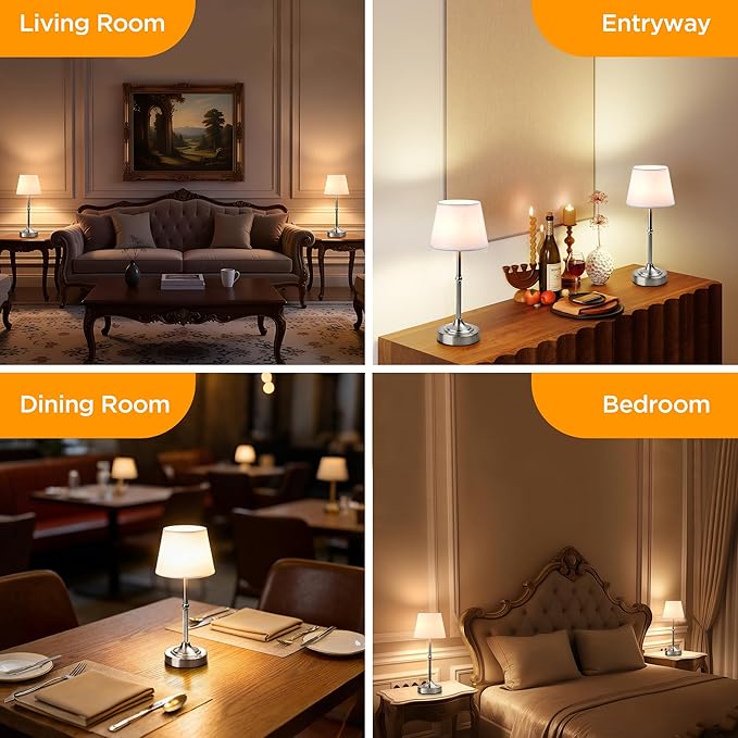 LUTEC Cordless Table Lamp, Battery Operated Lamp with 3 Color Temps and Stepless Dimming, 5200mAh Portable Rechargeable Table Lamp for Restaurant/Bedroom/Bars/Outdoor (Silver)