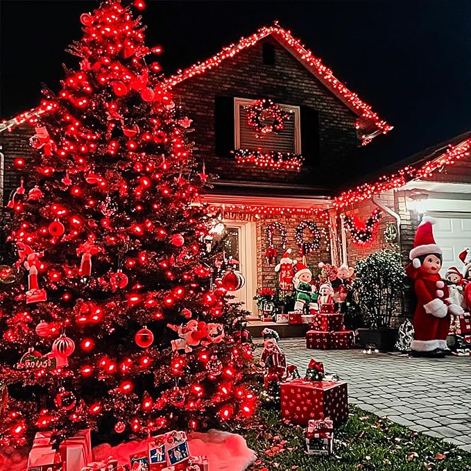 JMEXSUSS 600 LED Red Christmas Lights Outdoor, Red String Twinkle Fairy Lights Indoor Plug in, Valentines Day Lights Clear Wire for Tree Party Christmas Graduation Party Decorations