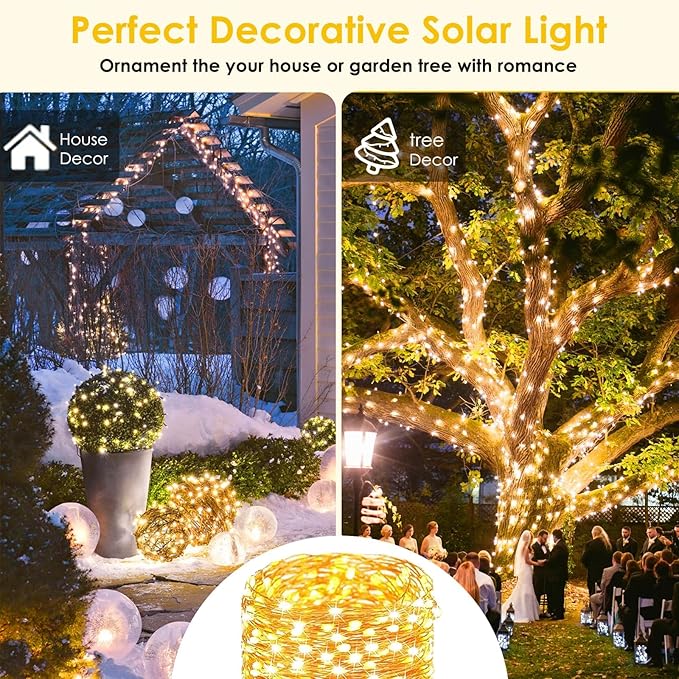 6-Pack Solar String Lights Outdoor, Extra-Long 600LED Christmas Fairy Lights Waterproof, Solar Twinkle Lights Copper Wire 8 Modes Fairy Twinkle Light for Xmas Tree Garden Party Wedding (Warm White)