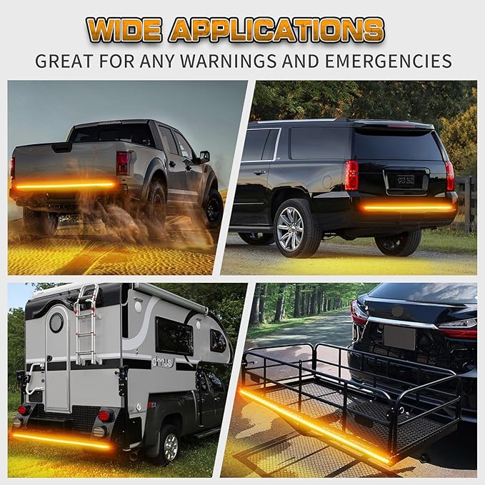 XRIDONSEN 60 inch Truck Tailgate Amber Strobe Lights Strip 360 LED Tail Emergency Light Bar Flashing Warning Hazard Safety Rear Window Lights for Tow Plow Trucks Construction Vehicles Pickup Trailer