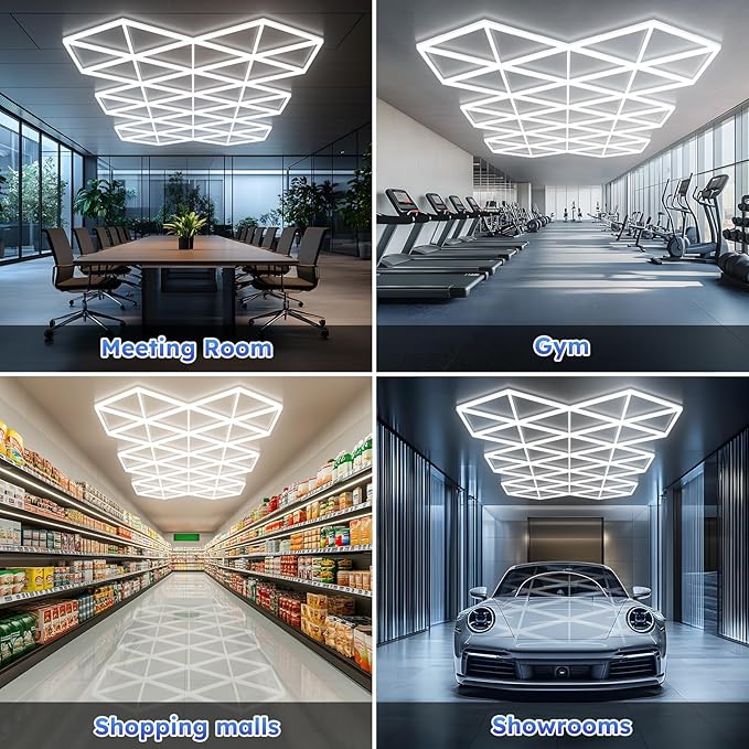 Triangle LED Garage Light - 71 Pack Hexagonal Lights, 710W 78100LM Super Bright Garage Ceiling Lights, Larger Size Honeycomb Light for Warehouse Workshop Gym Basement Car Care Wash Room