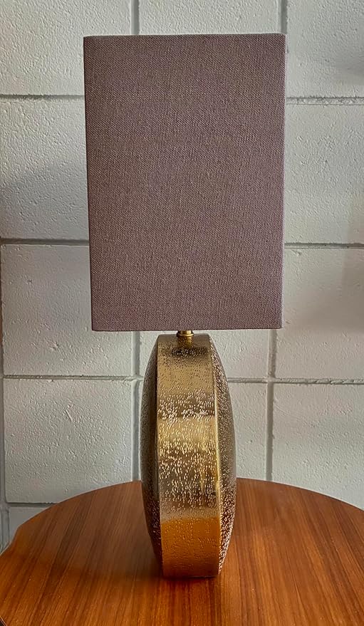 Cruiser’s Caché 19" Modern Metal Table Lamp, Antique Gold Finish with Handloomed Dark Khaki Rectangular Lampshade