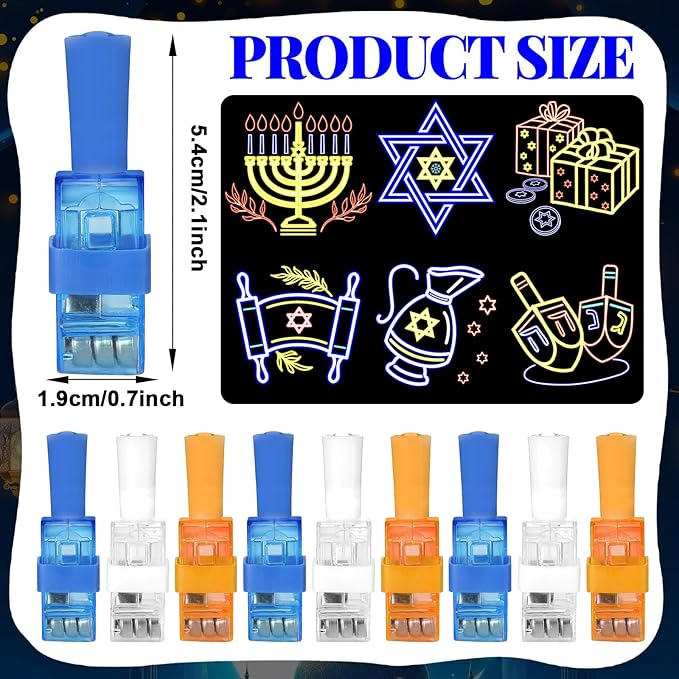 36Pcs Hanukkah LED Finger Lights Chanukkah Party Favors Glow in the Dark Light Up Finger Lights Themed Toys Bulk for Kids Adult Birthday Party Goodie Bag Stuffer Birthday Gifts Classroom Prize