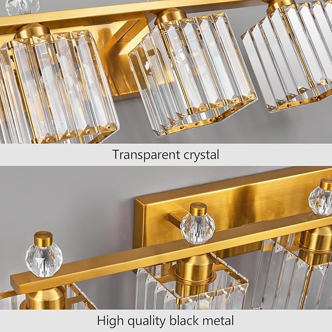 Vanity Lights 6-Light Modern Crystal Vanity Light Gold Bathroom Light Fixtures Over Mirror Crystal Bathroom Vanity Lighting Fixtures