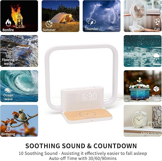 Sunrise Alarm Clock for Heavy Sleepers,Touch Lamps for Nightstand with Wireless Charger Station for iPhone/Samsung,Sound Machine,Wake Up Light with Snooze/Timer/10 Natural Sounds/3 Dimmable