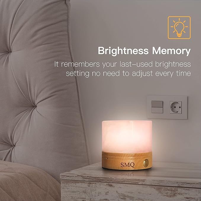SMQ Rose Quartz Crystal Night Light with USB Charging Port,Handmade Healing Crystal Rechargeable LED Gemstone Lamp with Touch Sensor Light for Nursery Living Room,Shelf,Office