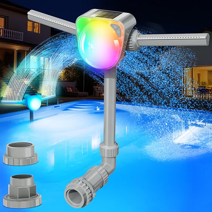2026 Upgrade Solar Fountain Light Show,Adjustable Dual Spray Sprinkle Pool Fountains for Inground Pool Waterfall,Swimming Pool Water Fountains,Pool Sprayer Fountain for Pool Cooling-Grey