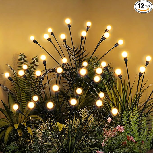 Solar Christmas Decorations, 120 LED Firefly Solar Christmas Lights Outdoor Waterproof, Garden Lights for Yard Porch Patio Decor (12 Pack)