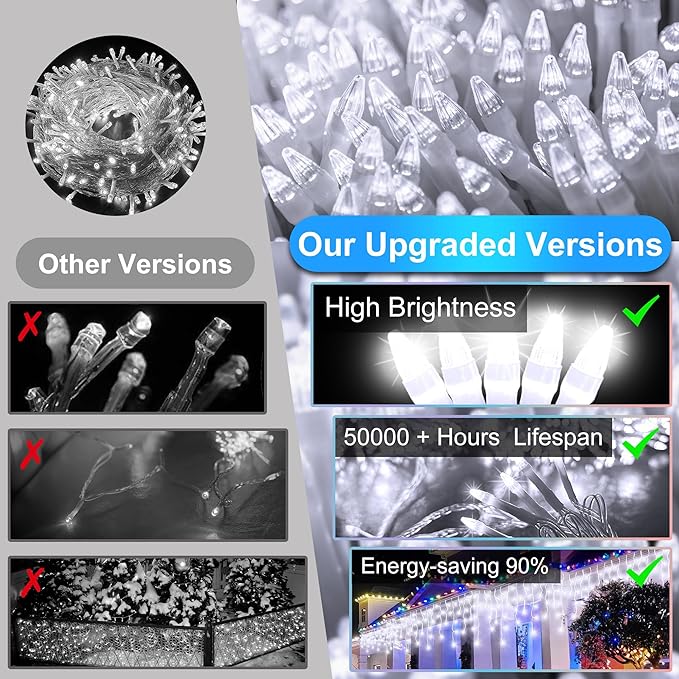 1332 LED 132ft Christmas String Lights Outdoor, 12 Modes Dimmable Curtain Lights with 296 Drops, Waterproof Fairy Lights with Timer for Bedroom Window Holiday Wedding Home Xmas Decor, Cool White