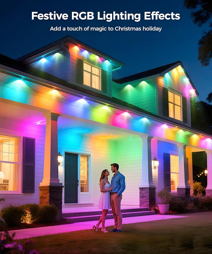 POOFZY Permanent Outdoor Lights for House,49ft RGB+IC Smart Outdoor Decor, 50 Scene Modes,App/Remote Control,IP67 Waterproof,for Christmas,Easter,Daily & Holiday Party Decor,House Roof Lighting