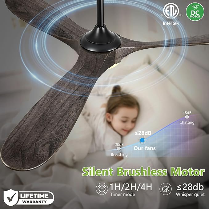 Haipeel 72 Inch Ceiling Fans with Lights, Wood Outdoor Ceiling Fan for Patio and Remote Control Rustic Propeller Large Ceiling Fans with Light Farmhouse Indoor Quiet High cfm, Deep Brown