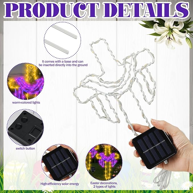 Retisee 3 Pack Easter Cross Solar Garden Lights Outdoor-12 Inch LED Lighted Cross Yard Stakes, Waterproof Solar Lamps,Religious Pathway Lawn Decorations for Easter Church Memorial Garden