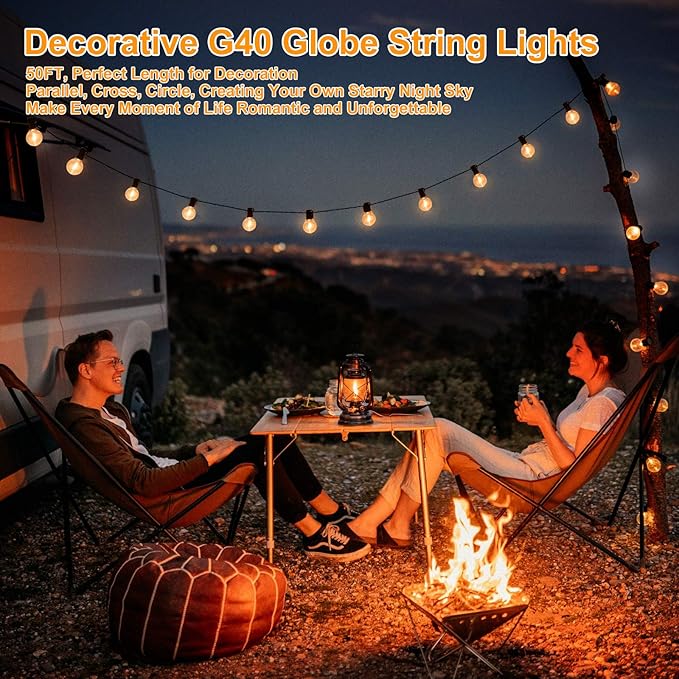 100ft 2-Pack Outdoor G40 LED Globe String Lights Dimmable Waterproof Shatterproof Light Strings with 52 Bulbs Connectable Commercial Hanging Lights for Christmas Patio House Backyard Balcony Party