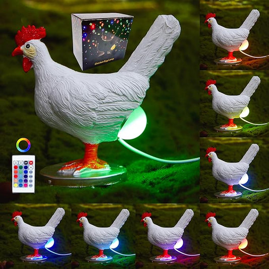 Upgraded Chicken Egg Lamp, Chicken Lamp, 16 Colors Change with Remote Control, 3D Resin Chicken Night Light with USB, Color Gift Box, Easter Birthday Gift for Friends (D)