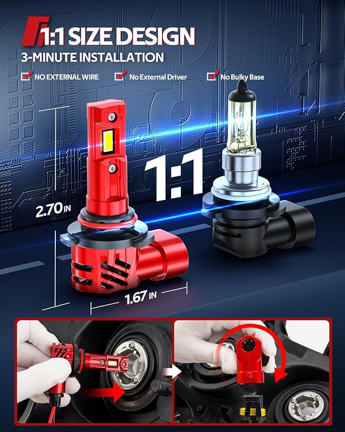 Torchbeam 2025 9006 Bulbs Combo, 9006 45000LM Fog Light Powersports Bulbs for ATVS,3 Minutes Installation,1:1 Size Plug and Play,Pack of 2
