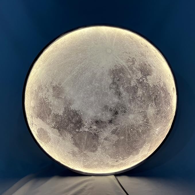 Modern Moon Wall Sconce Lighting, Dimmable Nightlight with Remote Control, Plug in Wall Lamp, Decorative Moon Light for Living Room Hallway (23.6 inch)
