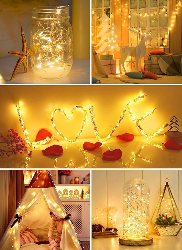 Brightown 24 Pack Fairy Lights Battery Operated String Lights - 7 ft 20 LED Mini String Lights Waterproof Silver Wire Firefly Lights for Vases Mason Jars DIY Crafts Plants Table Centerpieces Wedding