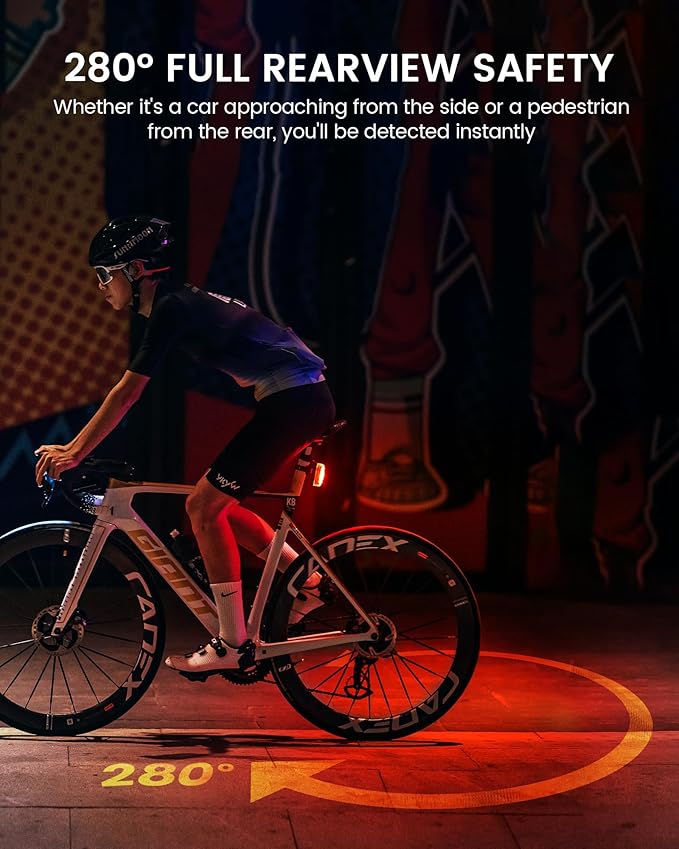 RAVEMEN TR150 Bike Tail Light, 280° Visible Bike Rear Light with Brake Detection and Auto On Off Feature