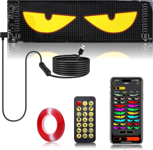 Multi-Panel Sync Car Eyes Display 64x20 LED Sign (14"x4.3") | USB 5V Programmable Scrolling Text/Animation | APP + Remote for Car/Store Ads（1pcs）