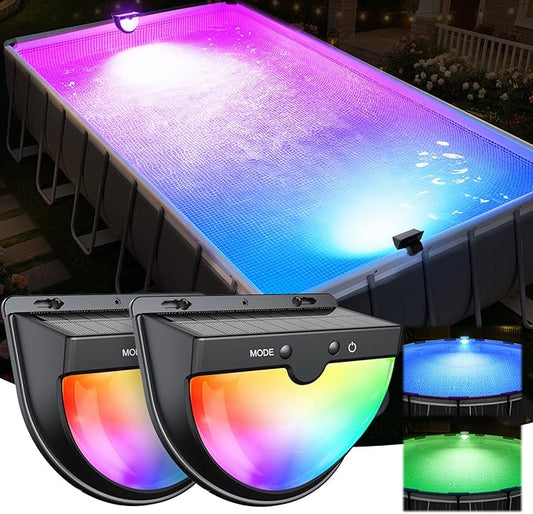 Solar Pool Lights for Above Ground Pools, solars Pool Lights with 10 Lighting Modes， Upgraded Frame Pools Solar Light, RGB Outdoor Waterproof Swimming Pools Light, Pool Accessories 2PK