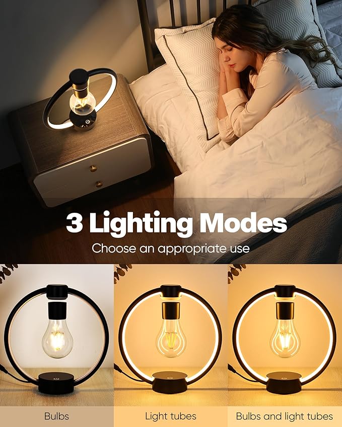Levitating Table Lamp, Decorative Desk Lamp with 3 Light Modes and Touch Sensor, 360° Rotating LED Bulbs Bedside Lamps Cool Night Light for Living Room Bedroom Nightstand Table Patio